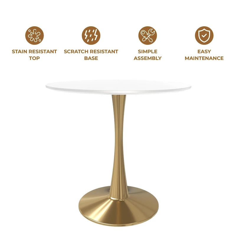 Round Dining Table with MDF Top and Steel Pedestal Base