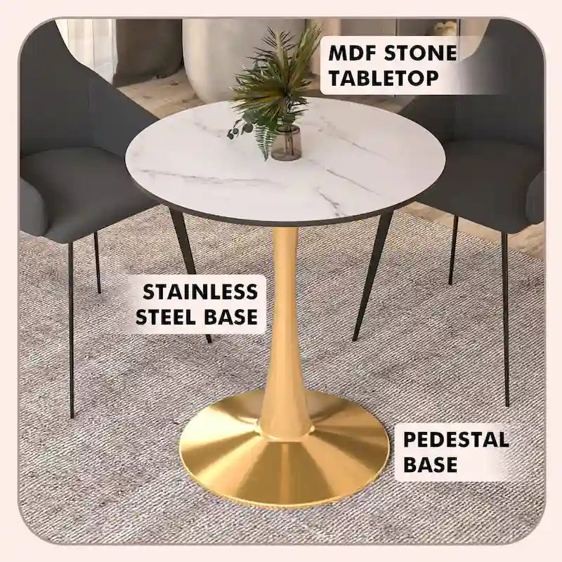 Round Dining Table with MDF Top and Steel Pedestal Base