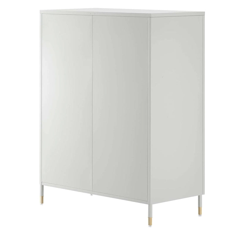 Arched Glass-Door Storage Cabinet with Adjustable Shelves