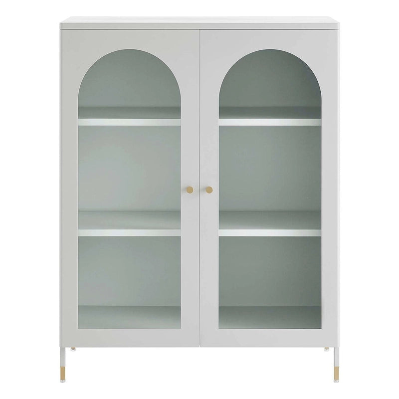 Arched Glass-Door Storage Cabinet with Adjustable Shelves