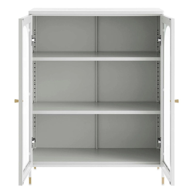 Arched Glass-Door Storage Cabinet with Adjustable Shelves