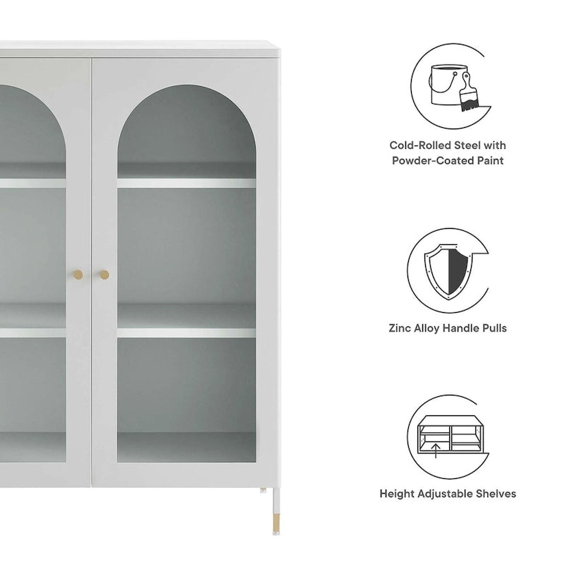 Arched Glass-Door Storage Cabinet with Adjustable Shelves