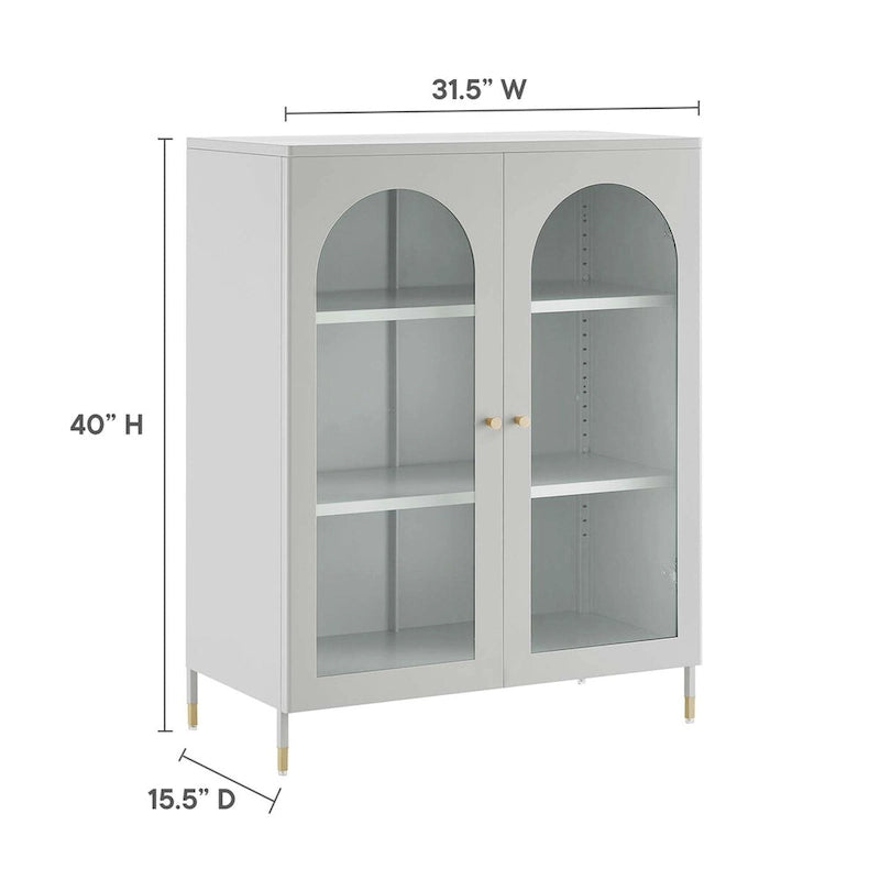 Arched Glass-Door Storage Cabinet with Adjustable Shelves