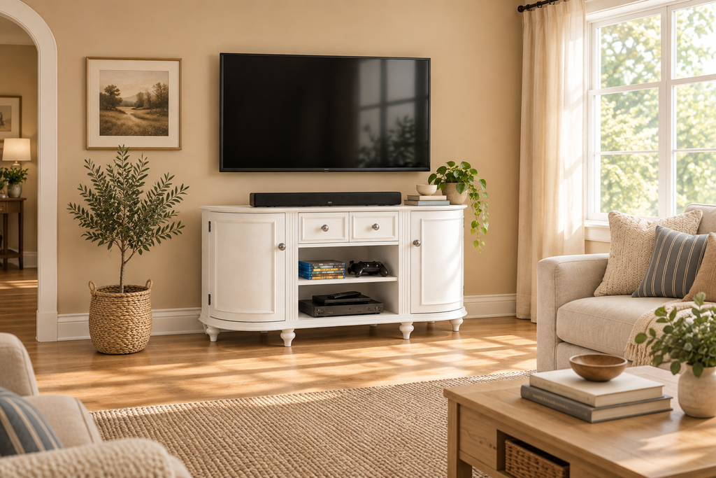 White TV Stand - Wider View